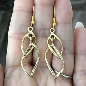 Double Intertwined Flame Hoop Gold Drop Earrings NWT